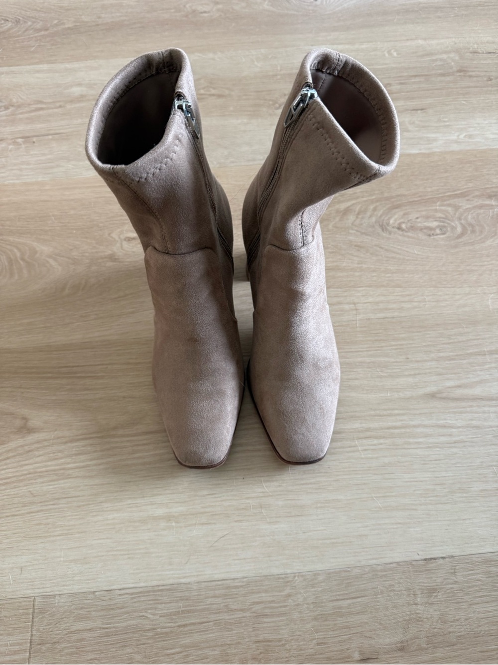 Dolce Vita Taupe Suede Zipper Mid-Calf Heeled Boots
